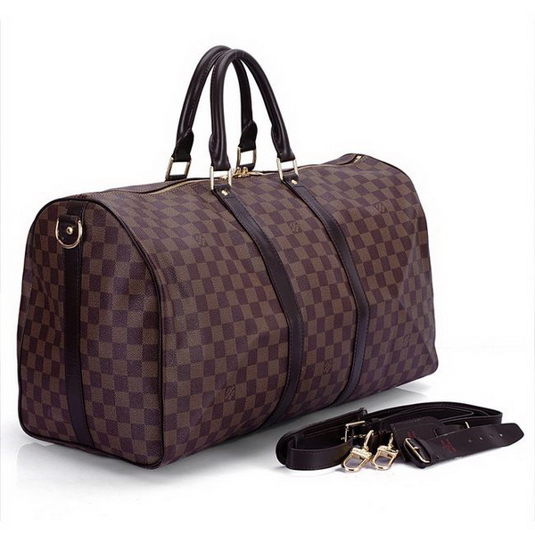 Louis Vuitton Damier Ebene Canvas Keepall 55 with Shoulder Strap N41414